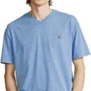 POLO RALPH LAUREN 1XL Light Blue Cotton Short Sleeve Pony Logo V Neck Hipster